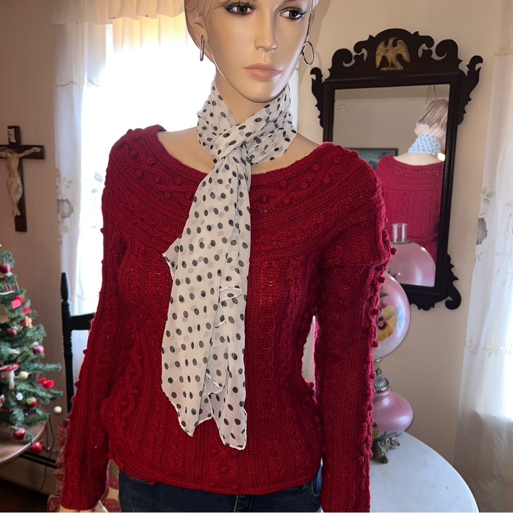 Black-and-white polkadot poly/silk scarf